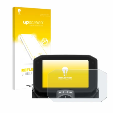 Face avant d’un emballage produit avec le logo de la marque upscreen. À côté, l’appareil Honda Hornet CB 750 2024 est représen