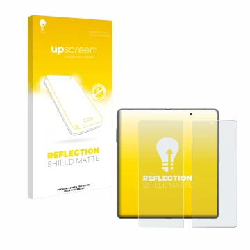 Face avant d’un emballage produit avec le logo de la marque upscreen. À côté, l’appareil Honor Magic V3 (inneres Display) est 