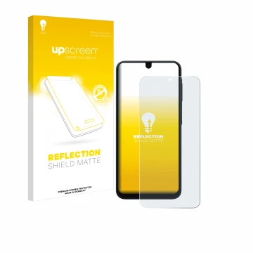 Face avant d’un emballage produit avec le logo de la marque upscreen. À côté, l’appareil Samsung Galaxy A16 5G est représenté 