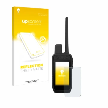 Face avant d’un emballage produit avec le logo de la marque upscreen. À côté, l’appareil Garmin Alpha 300 K est représenté ave