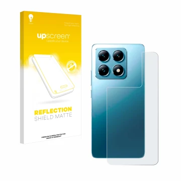 Face avant d’un emballage produit avec le logo de la marque upscreen. À côté, l’appareil Xiaomi 14T (Arrière) est représenté a