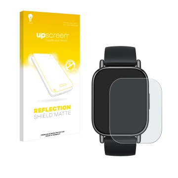 Face avant d’un emballage produit avec le logo de la marque upscreen. À côté, l’appareil Xiaomi Redmi Watch 5 Lite est représe