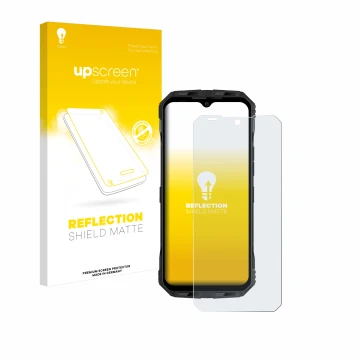 Face avant d’un emballage produit avec le logo de la marque upscreen. À côté, l’appareil Doogee V Max Plus est représenté avec