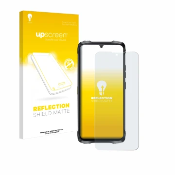 Face avant d’un emballage produit avec le logo de la marque upscreen. À côté, l’appareil Cubot King Kong Power 3 est représent