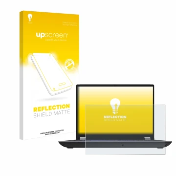 Face avant d’un emballage produit avec le logo de la marque upscreen. À côté, l’appareil Lenovo ThinkPad P16 Gen 2 Non-Touch e