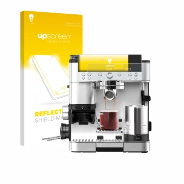 Face avant d’un emballage produit avec le logo de la marque upscreen. À côté, l’appareil Ninja Luxe Cafe Premier ES601EU est r