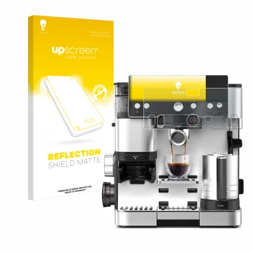 Face avant d’un emballage produit avec le logo de la marque upscreen. À côté, l’appareil Ninja Luxe Cafe Essential est représe