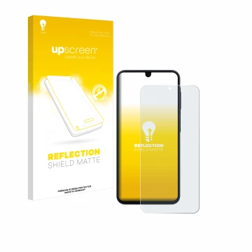 Face avant d’un emballage produit avec le logo de la marque upscreen. À côté, l’appareil Samsung Galaxy A16 4G est représenté 