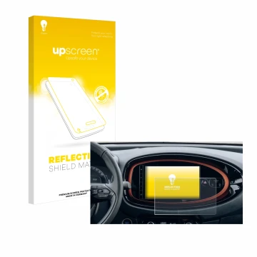 Face avant d’un emballage produit avec le logo de la marque upscreen. À côté, l’appareil Toyota Aygo X (2022) est représenté a
