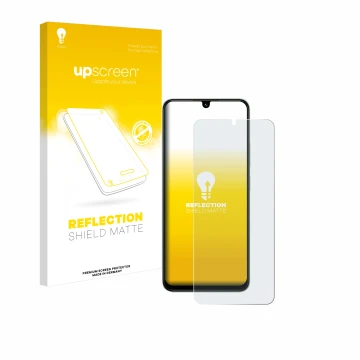 Face avant d’un emballage produit avec le logo de la marque upscreen. À côté, l’appareil Xiaomi Poco C75 est représenté avec l