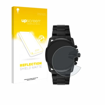 Face avant d’un emballage produit avec le logo de la marque upscreen. À côté, l’appareil Diesel Master Chief DZ4180 est représ