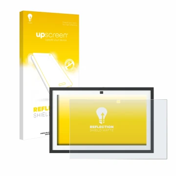 Face avant d’un emballage produit avec le logo de la marque upscreen. À côté, l’appareil Amazon Echo Show 15 2024 est représen