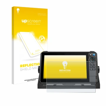 Face avant d’un emballage produit avec le logo de la marque upscreen. À côté, l’appareil Lowrance HDS-9 Pro est représenté ave