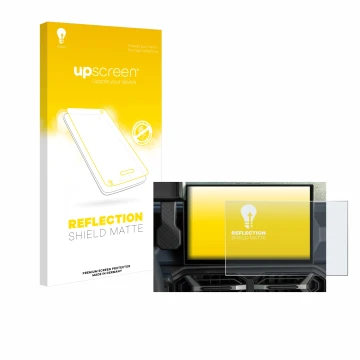 Face avant d’un emballage produit avec le logo de la marque upscreen. À côté, l’appareil Dacia Duster Infotainment System (202