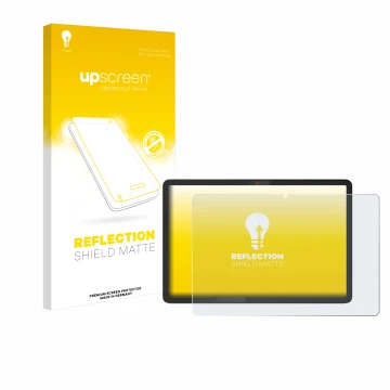 Face avant d’un emballage produit avec le logo de la marque upscreen. À côté, l’appareil Lenovo Chromebook Duet 11M889 est rep