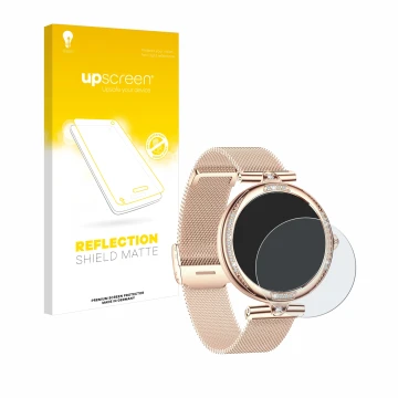 Face avant d’un emballage produit avec le logo de la marque upscreen. À côté, l’appareil Bekomiya Smartwatch 1.19