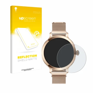 Face avant d’un emballage produit avec le logo de la marque upscreen. À côté, l’appareil Bekomiya Smartwatch 1.1