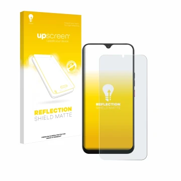 Face avant d’un emballage produit avec le logo de la marque upscreen. À côté, l’appareil Volla Phone 22 est représenté avec la