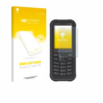 Face avant d’un emballage produit avec le logo de la marque upscreen. À côté, l’appareil Sonim XP100 est représenté avec la pr
