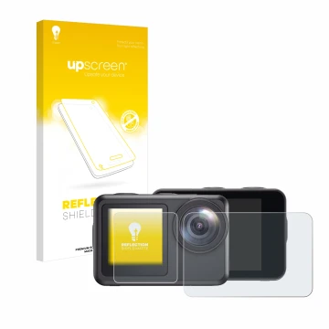 Face avant d’un emballage produit avec le logo de la marque upscreen. À côté, l’appareil Akaso Brave 7 LE est représenté avec 