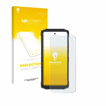 Face avant d’un emballage produit avec le logo de la marque upscreen. À côté, l’appareil Doogee Fire 6 Power est représenté av