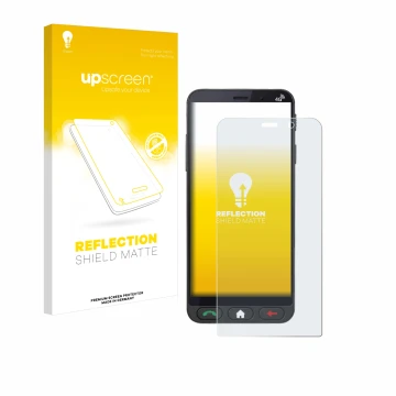 Face avant d’un emballage produit avec le logo de la marque upscreen. À côté, l’appareil Brondi Amico Vero 4G est représenté a