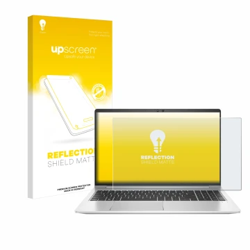 Face avant d’un emballage produit avec le logo de la marque upscreen. À côté, l’appareil HP EliteBook 650 G10 est représenté a