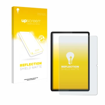 Face avant d’un emballage produit avec le logo de la marque upscreen. À côté, l’appareil Lenovo Tab 2025 10.1