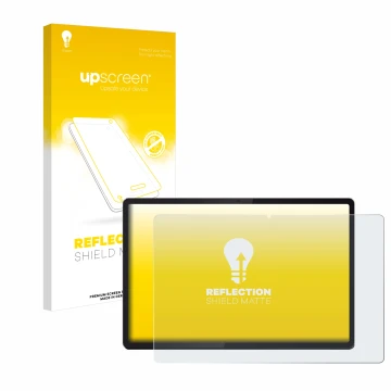 Face avant d’un emballage produit avec le logo de la marque upscreen. À côté, l’appareil Lenovo Idea Tab Pro 12.7