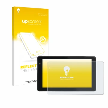 Face avant d’un emballage produit avec le logo de la marque upscreen. À côté, l’appareil Lisciani Mio Tab 7 est représenté ave
