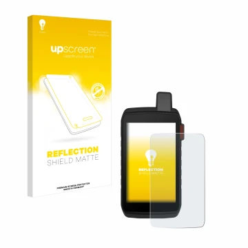Face avant d’un emballage produit avec le logo de la marque upscreen. À côté, l’appareil Garmin Montana 710i est représenté av