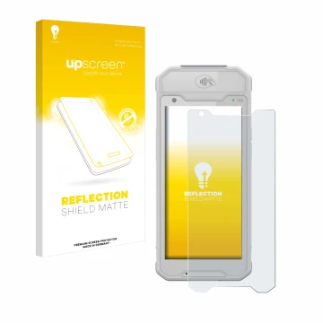 Face avant d’un emballage produit avec le logo de la marque upscreen. À côté, l’appareil Dojo Pocket est représenté avec la pr