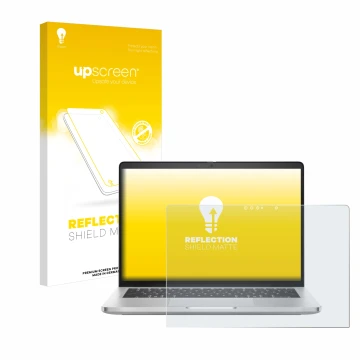 Face avant d’un emballage produit avec le logo de la marque upscreen. À côté, l’appareil Dell Pro 14 Plus 2-in-1 PB14250 est r