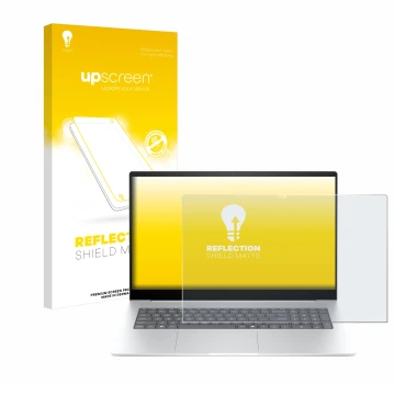 Face avant d’un emballage produit avec le logo de la marque upscreen. À côté, l’appareil HP Envy 17-da0777ng est représenté av