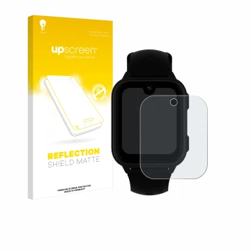 Face avant d’un emballage produit avec le logo de la marque upscreen. À côté, l’appareil Garett Kids Vibe 4G est représenté av