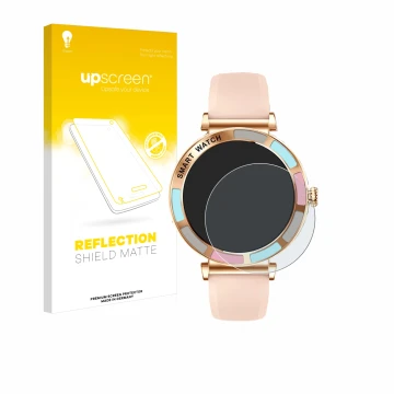 Face avant d’un emballage produit avec le logo de la marque upscreen. À côté, l’appareil Braidol Smartwatch 1.27
