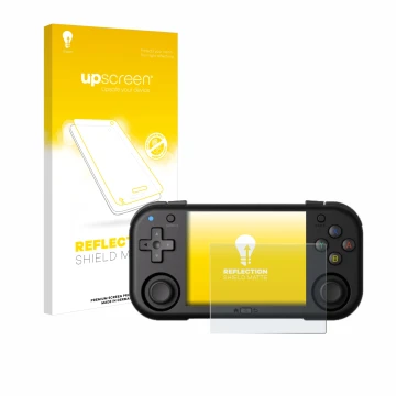 Face avant d’un emballage produit avec le logo de la marque upscreen. À côté, l’appareil Magicx Mini Zero 28 est représenté av
