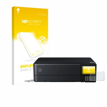 Face avant d’un emballage produit avec le logo de la marque upscreen. À côté, l’appareil Epson EcoTank ET-8550 est représenté 