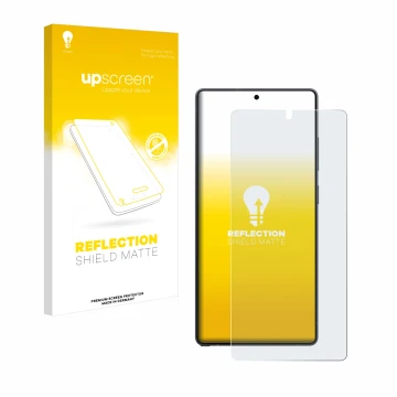 Face avant d’un emballage produit avec le logo de la marque upscreen. À côté, l’appareil Samsung Galaxy S25 Ultra Enterprise E