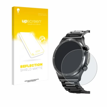 Face avant d’un emballage produit avec le logo de la marque upscreen. À côté, l’appareil Banlvs Smartwatch 1.39