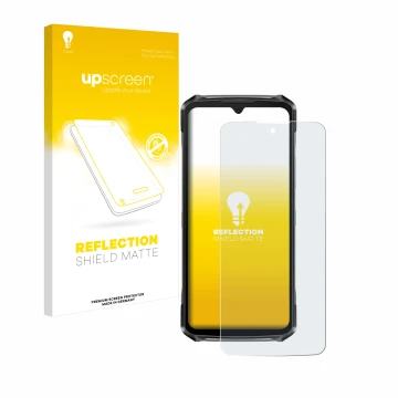 Face avant d’un emballage produit avec le logo de la marque upscreen. À côté, l’appareil Doogee S119 est représenté avec la pr