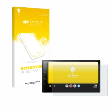 Face avant d’un emballage produit avec le logo de la marque upscreen. À côté, l’appareil Pioneer SPH-DA77DAB est représenté av