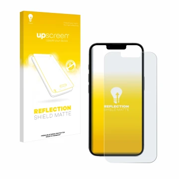 Face avant d’un emballage produit avec le logo de la marque upscreen. À côté, l’appareil Apple iPhone 16e est représenté avec 