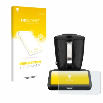 Face avant d’un emballage produit avec le logo de la marque upscreen. À côté, l’appareil Vorwerk Thermomix TM7 est représenté 