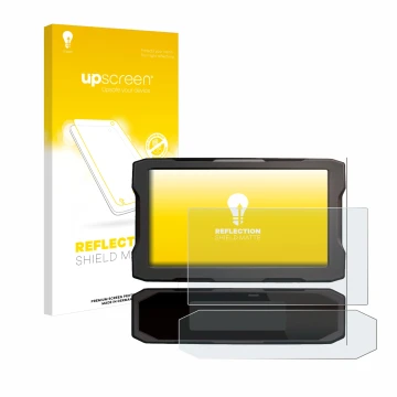 Face avant d’un emballage produit avec le logo de la marque upscreen. À côté, l’appareil Honda NT 1100 2021 est représenté ave