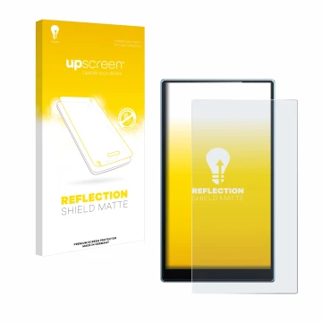 Face avant d’un emballage produit avec le logo de la marque upscreen. À côté, l’appareil FiiO JM21 est représenté avec la prot