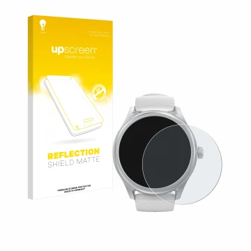 Face avant d’un emballage produit avec le logo de la marque upscreen. À côté, l’appareil Hama Smartwatch 5010 est représenté a