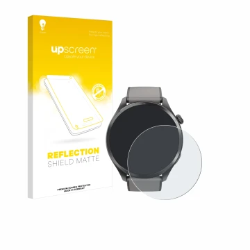 Face avant d’un emballage produit avec le logo de la marque upscreen. À côté, l’appareil Hama Smartwatch 9000 est représenté a