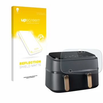 Face avant d’un emballage produit avec le logo de la marque upscreen. À côté, l’appareil Philips Airfryer NA352/00 est représe