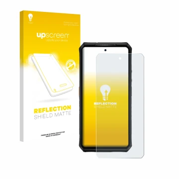 Face avant d’un emballage produit avec le logo de la marque upscreen. À côté, l’appareil Ulefone Armor 28 Ultra Thermal est re